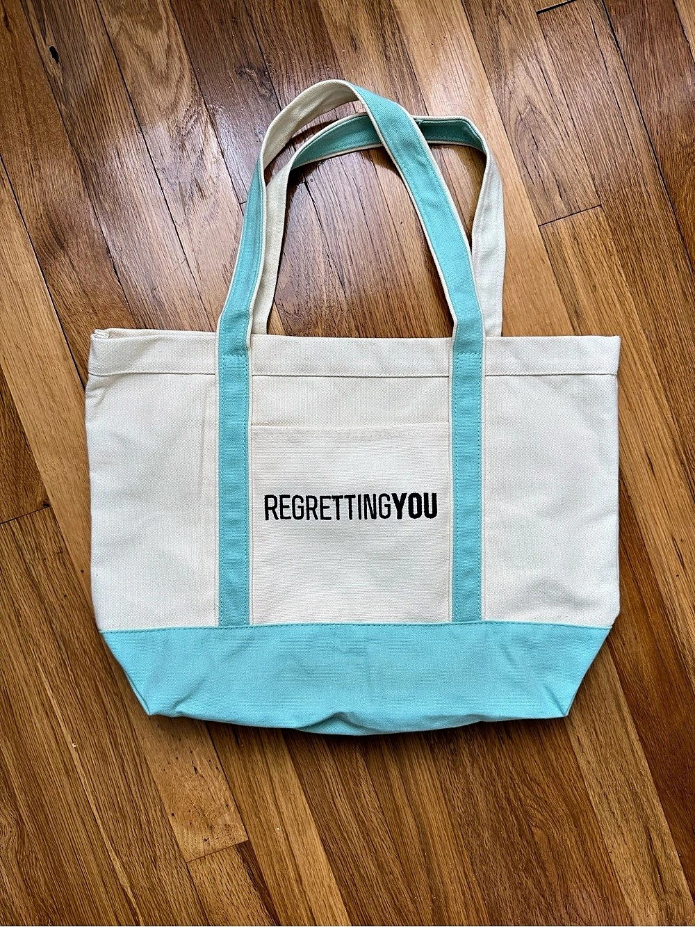 Regretting You Canvas-Style Tote in White & Blue